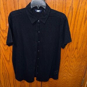 Lands' End Black Short-Sleeve Button-Down Eyelet Shirt